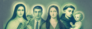 Saint of the Day Email Header showing St. Therese of Lisieux, St. Pier Giorgio Frassati, St. Mary Magdalene, St. Anthony of Padua.